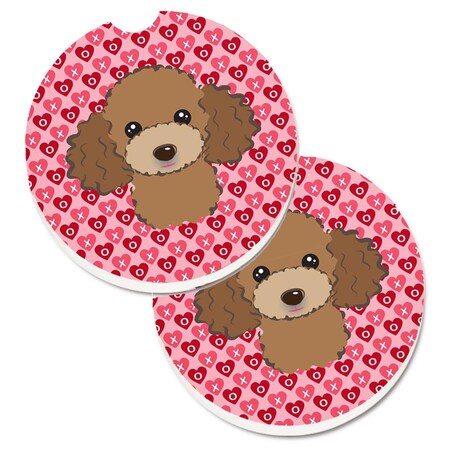Carolines Treasures Chocolate Brown Poodle Hearts Cup Holder Car Coasters - Set of 2 BB5326CARC